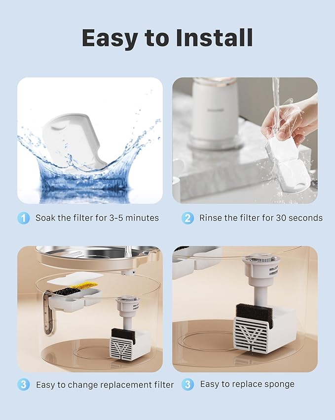 KOOGMOON Cat Water Fountain Filters: 12 Filters + 12 Sponges Cat Fountain Replacement Filters for Cat Fountain with Activated Carbon Filter and Ultra-fine Fiber