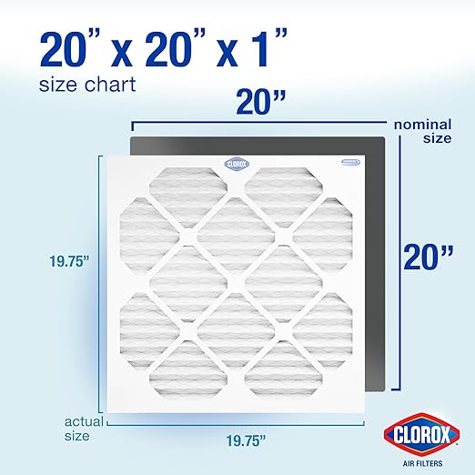 Clorox 20x20x1 Air Filter, MERV 8 Pleated HVAC AC Furnace Air Filters for Lint, Dust and Pollen, MPR 600 & FPR 5 – Pack of 4