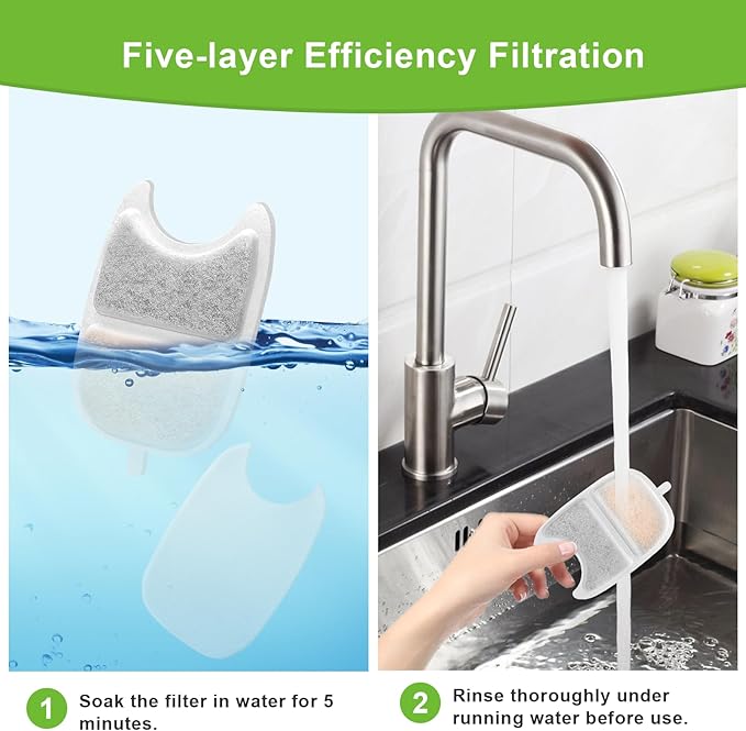 12 Sets Replacement Filters Compatible with Feelneedy 4L Wilreless Cat Water Fountain, 135 fl oz/4L Wilreless Cat Water Fountain Filters,Triple Filtration Pet Fountain Filter Replacement