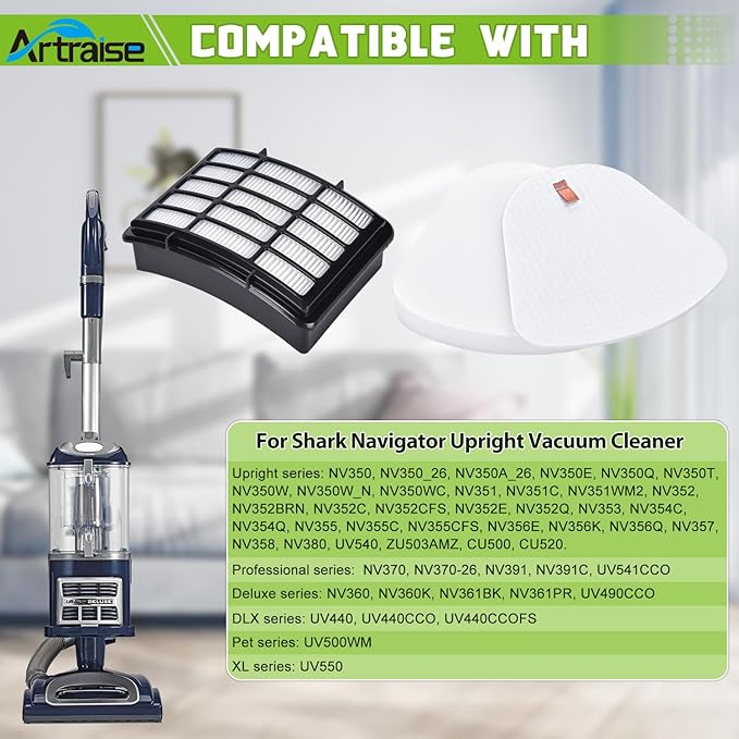 Filters for Shark Navigator Lift Away Deluxe Upright Vacuum Replacement UV540 UV440 NV360 NV350 NV351 NV352 NV355 NV356 NV357 NV370 NV391 UV490 UV500 UV541 ZU503AMZ, Compare to Part XFF350, XHF350