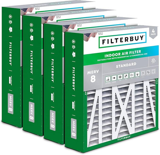 Filterbuy 17.5x21x5 Air Filter MERV 8 Essential Dust & Allergy Defense (4-Pack), Electrostatic Pleated HVAC AC Furnace Filters for Rheem, Ruud, and Protech (Actual Size: 17.13 x 20.63 x 4.38)
