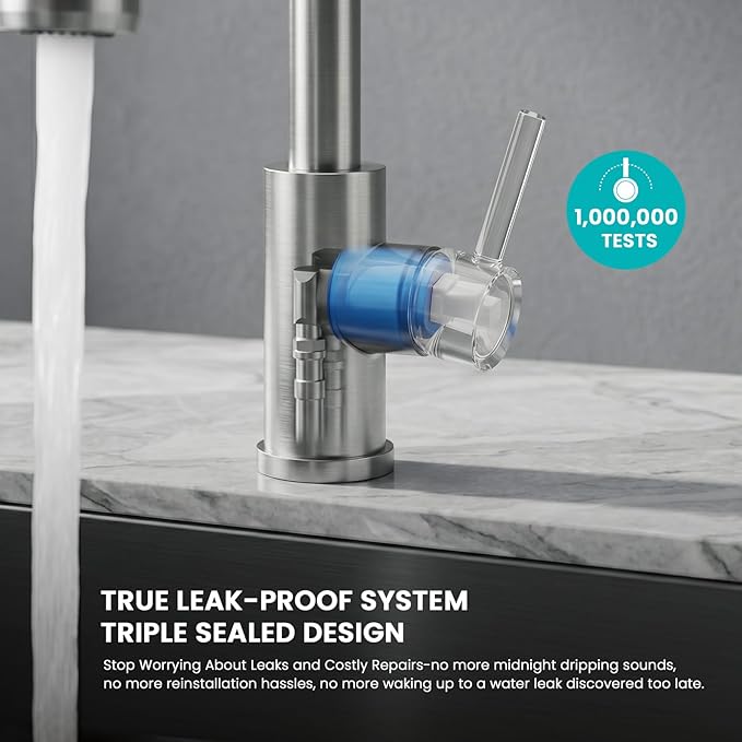 Kicimpro Kitchen Faucets with Pull Down Sprayer, NSF Certified Lead-Free 304 Stainless Steel Sink Faucet 1 Hole, Faucet for Kitchen Sink, Rv, Bar, Camper, Laundry, Easy Installation,Brushed Nickel