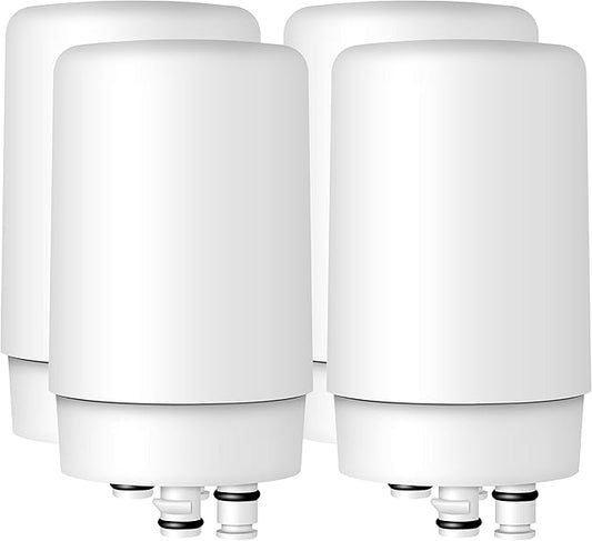AQUA CREST 7027W Faucet Water Filter, Replacement for Brita® Filter, Brita® Faucet 36311 On Tap Water Filtration System, FR-200, FF-100 Replacement Filter, White, 4 Pack