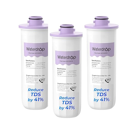 Waterdrop EWFR Water Filter Replacement for Waterdrop ED25TW TDS Reduction Rechargeable Electric Dispenser, Reduce TDS by 41%, Retains Key Minerals, Improve Flavor, 3 Pack