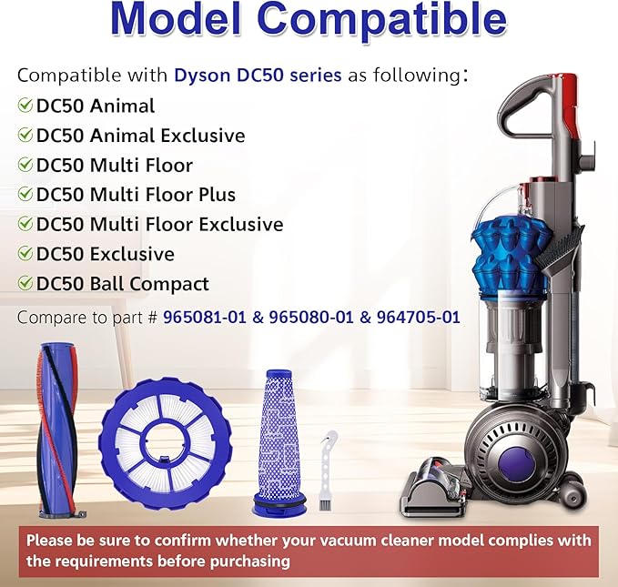 DC50 Roller Brush and Fiter Replacement Compatible With Dyson DC50 Animal Multi Floor Complete Vacuum, Filters Brush Kit, Compare to Part 964705-01 965081-01 965080-01