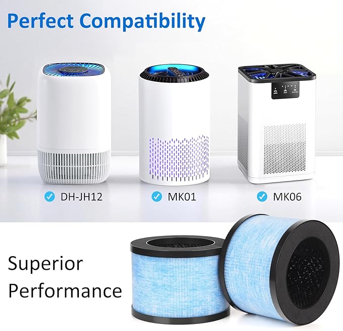 MK06 MK01 True HEPA Replacement Filter Compatible with AROEVE MK01 MK06, for VOOPNU DH-JH12 and Kloudi DH-JH01 Air Purifier, Standard Version, 3 Pack