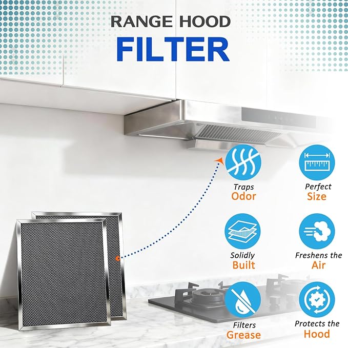 2-Pack 97007696 Range Hood Grease Filters, 8.75" x 10.5" x 0.4" - Upgraded Stainless Steel Frame & Aluminum Mesh Charcoal Combo, Compatible with Bro.an Range Hood (Replaces 97005687 & 6105C)