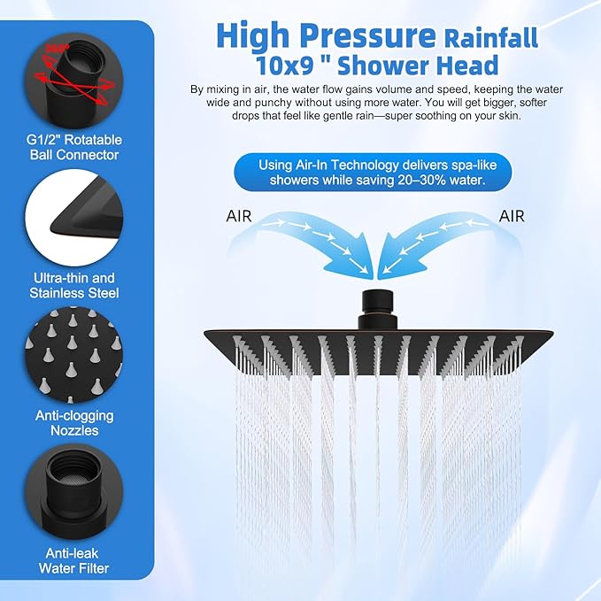 Filtered Metal 10" Rain Shower Head Combo- High-Pressure 10-Mode Handheld Shower with Power Wash, Easy Reach 4-Way Diverter with Pause Mode, Adjustable 16" Extension Arm/71" Hose, Oil Rubbed Bronze