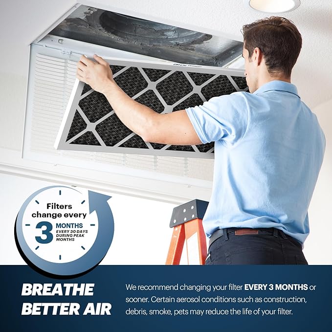 BNX TruFilter 14x14x1 MERV 12 Odor Defense (6-Pack) AC Furnace Air Filter with Activated Carbon - MADE IN USA - Pleated Air Conditioner HVAC AC Furnace Filters - Removes Odor, Mold, Bacteria, Smoke