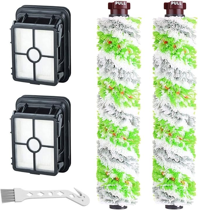 Smilyan Replacement Parts for Bissell CrossWave Pet Pro 2306A & CrossWave 1785 Series, 2 Pack 2460 Multi-Surface Pet Pro Brush Rolls + 2 Pack 1866 Vacuum Filters，Compare to Part 1613568, 1608684