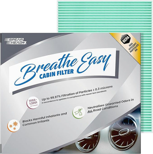 Spearhead HEPA Breathe Easy Cabin Filter, Up to 99.97% Filtration of 0.3 Micron Particles w/No Airflow Reduction (BE-663H)