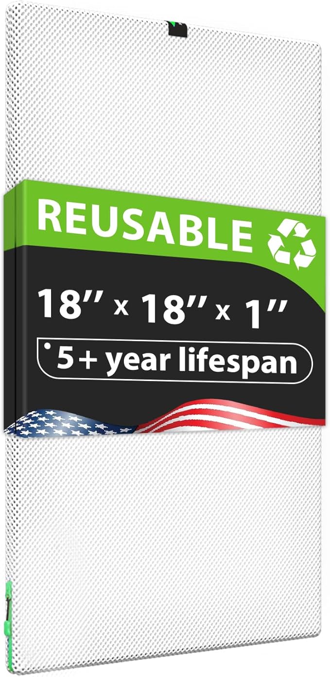 Reair 18x18x1 Air filter, Washable and Reusable Air Filter 18x18x1 for AC HVAC Furnace, MERV 8 Air Filters Machine Washable & Dryer Friendly, AC Furnace Air Filter