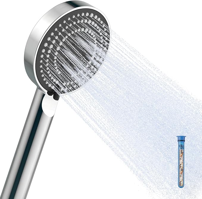 OFFO High Pressure Shower Wand with Filter, 20 Stage Handheld Shower Head with Filters for Hard Water, 6-Mode Shower Head to Remove Chlorine, Chrome