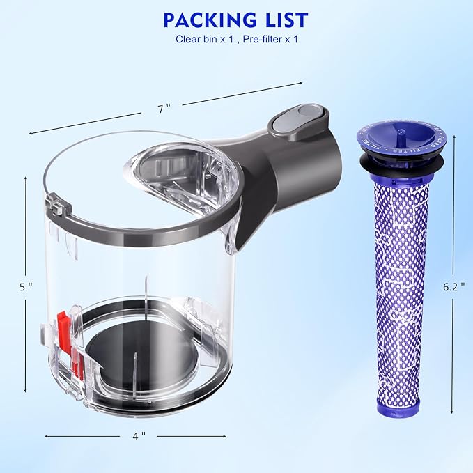 V6 Dust Bin Compatible with Dyson V6 DC58 DC59 DC62 DC74 Vacuum Cleaner Canister, V6 Dust Bin Canister Replacement Part No.965660-01 Type A interface