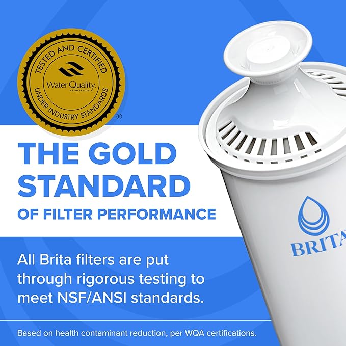 Brita Standard Water Filter for Pitchers and Dispensers, BPA-Free, Reduces Copper, Cadmium and Mercury Impurities, Lasts Two Months or 40 Gallons, Includes 4 Filters for Pitchers