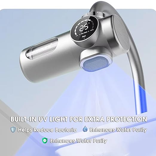 Combo Eurolife Faucet Mount Water Filter EL-LS-A15, LED Sink Water Filter with UV Light and Real Time Filter Life Indicator, Carbon Filter 8 Level fine Filtration, Extra More 2 Carbon Filter Included