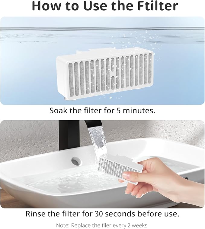 Cat Water Fountain Filters, T-Shaped Suction Cup Replacement Filters for 80oz swan Automatic Pet Fountain Dog Water Dispenser, 6 Pack
