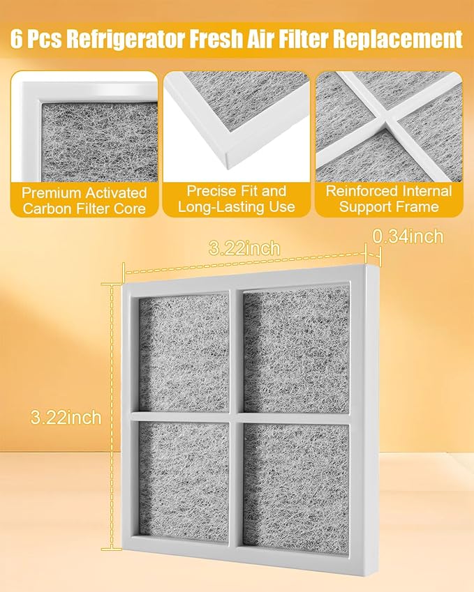 6 Pcs Refrigerator Air Filter Replacement compatible with LG LFXS26973S LFXS28596S LRFXC2406D LRFXC2416S LRMDS3006D LRYXC2606S LMXC23746S LMXC23746D, Activated Carbon Fresh Air Filter Replacement