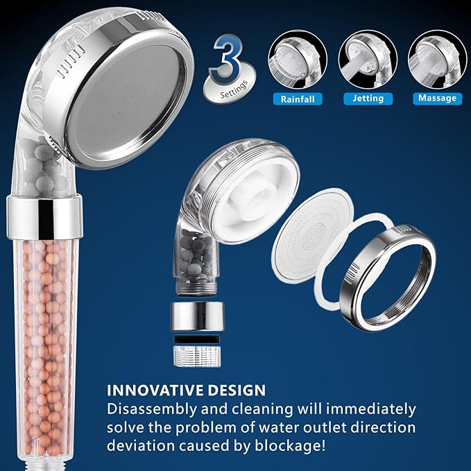 Voolan Filtered Shower Head Set, High Pressure Rain Shower with Handheld Showerhead Combo, Self-adhesive Holder/59" Hose, 20 Stage Filter Removes Chlorine and Harmful Substances (Square,Black)