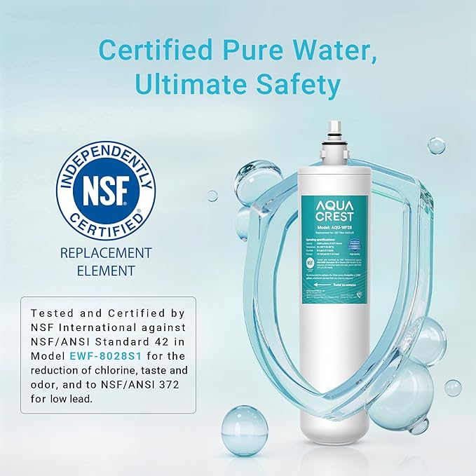 AQUA CREST FQK1R, GXULQR Under Sink Water Filter, Replacement for GE FQK1R, GXULQR, Compatible with GE GXK140TNN and GXULQK systems, NSF/ANSI 42 372, 2K Gallons, Reduces Lead, Chlorine, 2 Pack