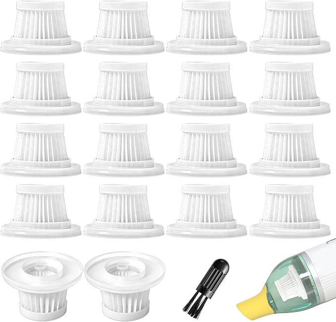 18 Pcs HEPA Vacuum Filters Compatible with Compact Cordless Vacuum Cleaner as Seen on TV, Washable Reusable Filters with Cleaning Brush (White)