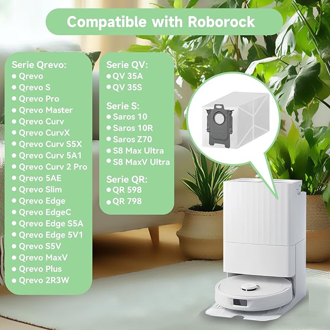 WAIKAS 20 Pack Vacuum Bags for Roborock QV 35A, Qrevo S5V, Saros 10/10R, Saros Z70, S8 MaxV Ultra, Qrevo Curv S5X, Qrevo Curv, Qrevo CurvX, Qrevo MaxV, Qrevo Pro, QV Revo, QX Revo Disposable Dust Bags
