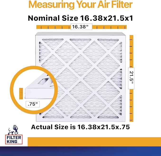 Filter King 16.38x21.5x1 Air Filter (MERV 13) (6-Pack) Dust & Allergy Control AC Furnace Filters, MADE IN USA, HVAC, Pleated, Electrostatic (Actual Size: 16.38 x 21.5 x .75)