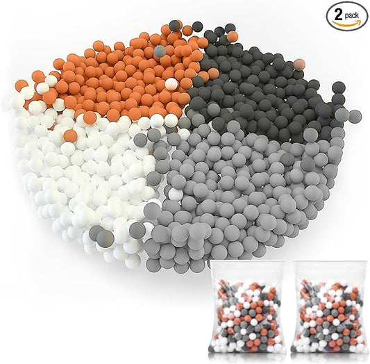 Cobbe 2 Packs Replacement Shower Head Beads，90g Shower Filter Stone Beads，Mineral Stone Balls for Water Filtration，for Filtered Shower Head (Orange Gray White)