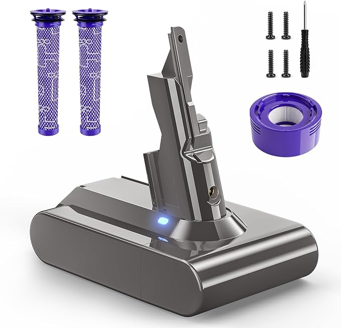 8000mAh V7 Battery Replacement 21.6V Compatible with Dyson SV11 V7 Animal/Motorhead/Fluffy/Absolute/HEPA/Trigger/Car Boat Vacuum Cleaners 3 Filters (2 Pre + 1 Post)