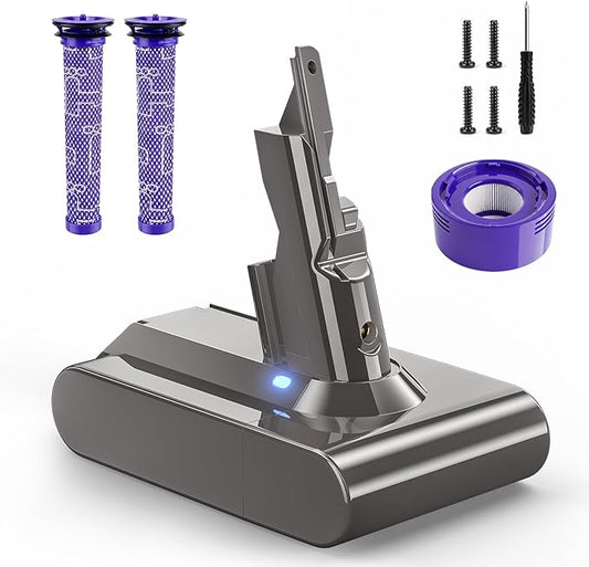 8000mAh V7 Battery Replacement 21.6V Compatible with Dyson SV11 V7 Animal/Motorhead/Fluffy/Absolute/HEPA/Trigger/Car Boat Vacuum Cleaners 3 Filters (2 Pre + 1 Post)