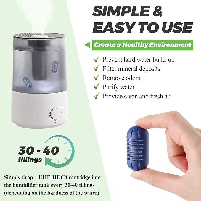 20Pack Demineralization Cartridge Filter UHE-HDC4 for HoMedics Ultrasonic Humidifiers by Techecook, Uhe-hdc4 Demineralization Cartridge for Humidifiers Purifies Water| Filter Mineral Deposits