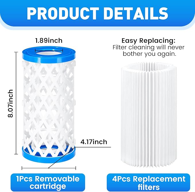 VICAMB 4 Pack Type A/C/III Pool Filter Cartridge Replacement, Compatible with Intex 29000E/59900E, Reusable Outer Shell with Replaceable Inner Filters for Select Above Ground Pool Pumps