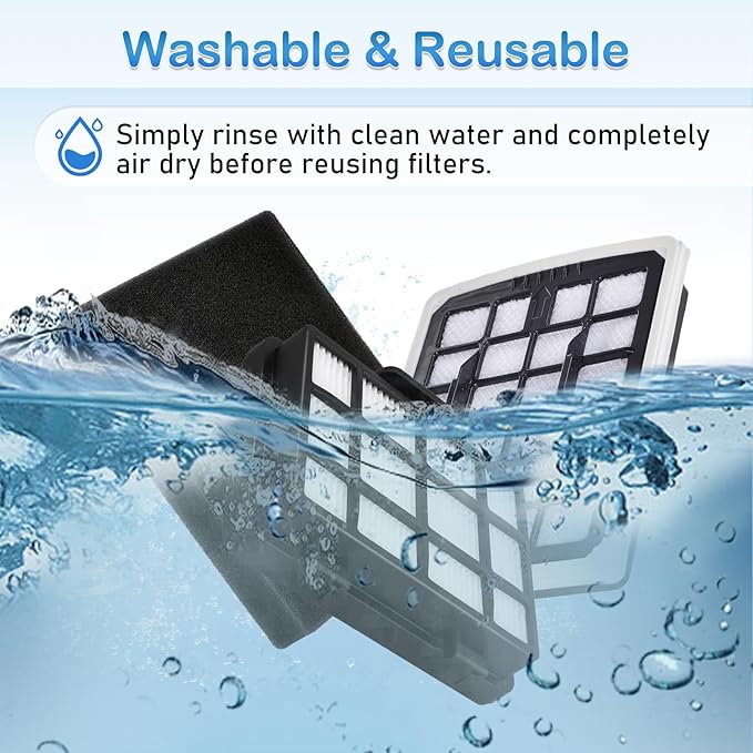 NEN186BL Filter Replacement Compatible with Eureka NEN180 NEN186BL Bagless Canister Vacuum Cleaner, Replaces Part includes 2 HEPA Washable Filters and 2 Dust Cup Filters Element