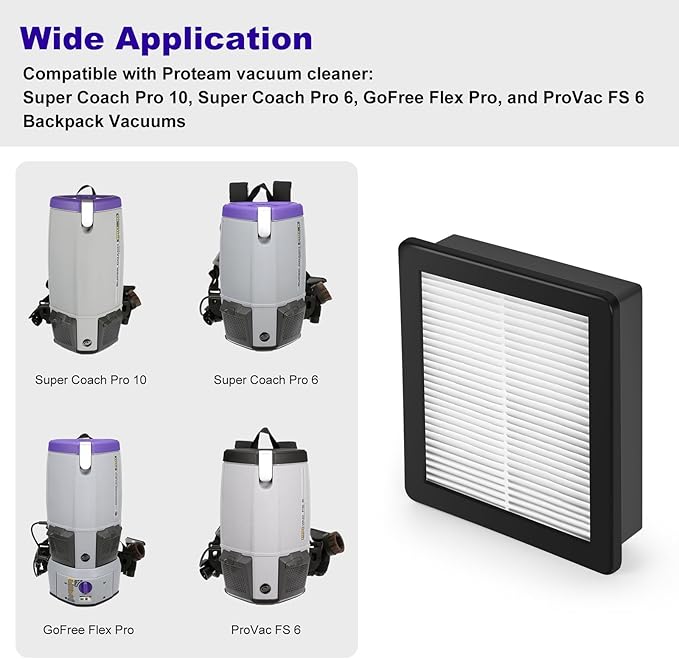 107315 HEPA Vacuum Filter Replacement Proteam Filter 107303 107304, HEPA Filter Twin Pack Compatible with Proteam Super Coach Pro 10, Super Coach Pro 6, ProVac FS 6 Vacuums - 2 Pack