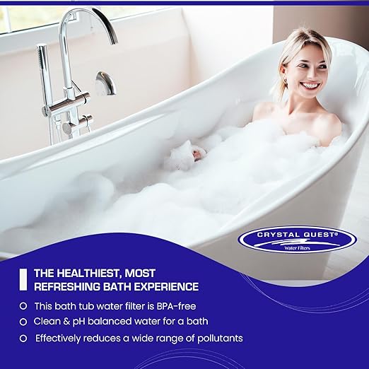 Crystal Quest Bath Ball Filter for Tub Faucet, Bathtub Water Filter, BPA-Free Bathtub Filter, Removes Chlorine, Lead & Impurities, Improves Skin, Hair & Nails, with Extra Cartridge - Chrome