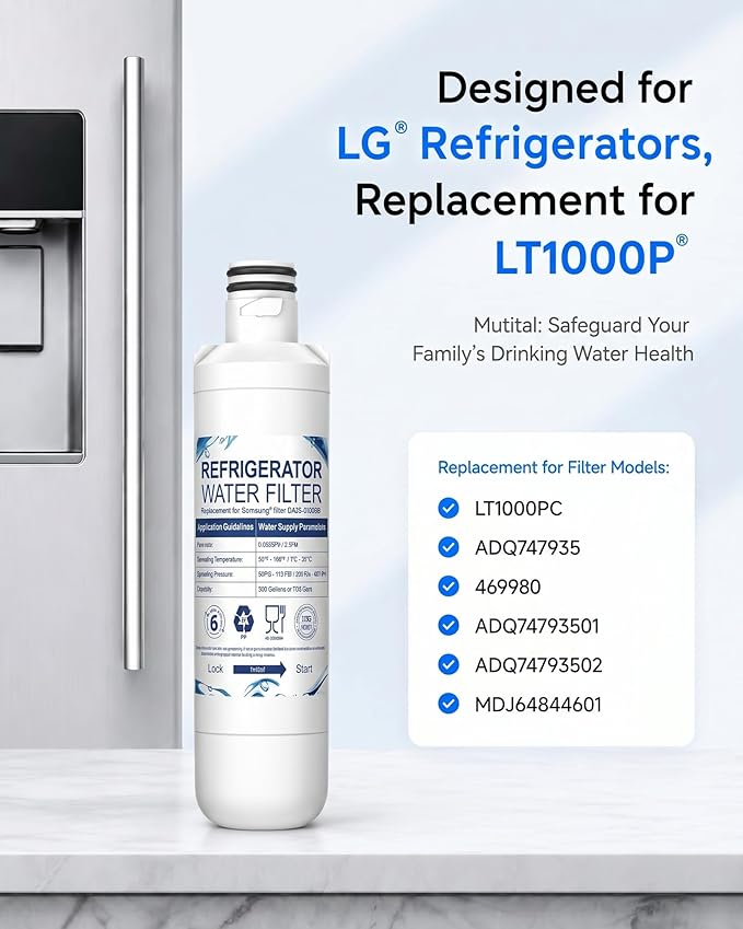 2026 NEW LT1000PC Water Filter & Air Filter Replacement for LG LT1000P, ADQ747935, LT120F – 3x2-Pack Combo