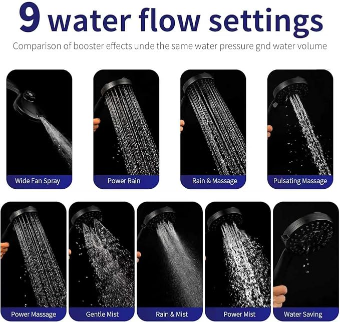 Filtered Shower Head with Handheld - 9 Spray Modes High Pressure Handheld Shower with Filter Spray Combo, Magnetic Shower Heads, With 60-Inch Long Hose（Matte black）