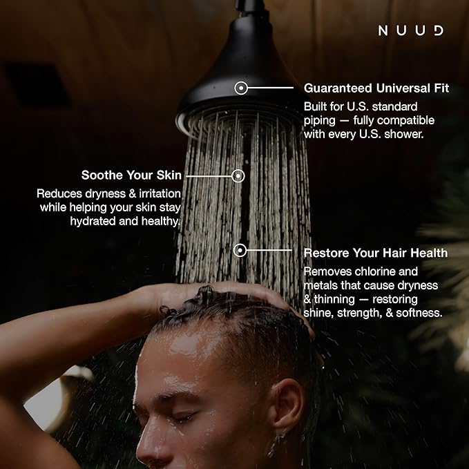 NUUD Filtered Shower Head - Removes Chlorine, Heavy Metals & Contaminants for Healthier Scalp, Skin & Hair | Protects Colored Hair & Soothes Dry Skin - High Pressure Shower Head Filter - Black