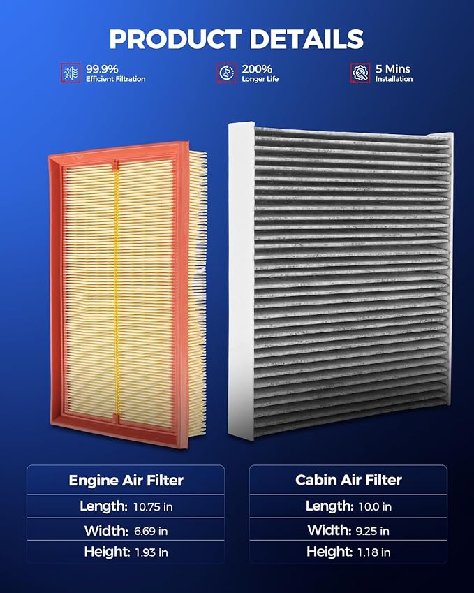 KAX Engine & Cabin Air Filter Kit, Replacement for Volkswagen Jetta 2019-2026 1.4T/1.5T, Taos 2022-2025, Golf 2019-2021, Golf SportWagen 2019, Replace# CA12777 CF11643