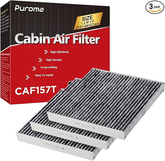 Puroma 3 Pack Cabin Air Filter with Activated Carbon, Replacement for CP157, CF12157, Select Lexus, Subaru and Toyota Avalon, Camry, Corolla, Highlander, Prius, RAV4, Sienna, Venza
