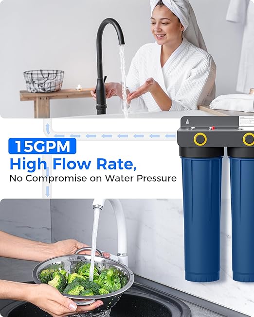 Waterdrop WHF3E-SKH 3-Stage Whole House Water Filter System,with Heavy Metal and Anti-Scale Sediment Filter, Highly Reduce Scale,Lead, Chlorine,Taste,5 Micron,1" Inlet/Outlet,20 x 4.5