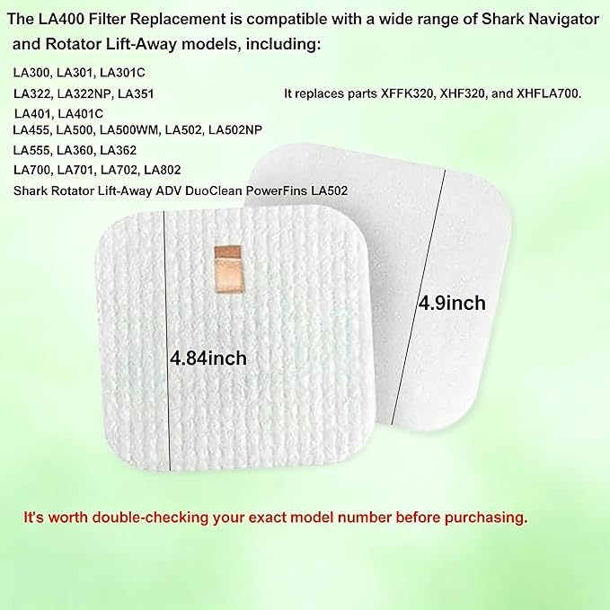 Filters Replacement for Shark LA401 LA300 LA322 LA502 LA555 Rotator Lift Away ADV DuoClean PowerFins Upright Vacuum,4 Foam & Felt Filters Kit, Compare to Part #XFFK320 & XHF320 & XHFLA700