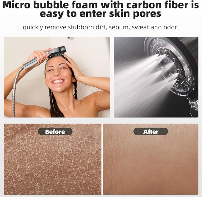 Carbon Filters High Pressure Shower Head Handheld, Remove Chlorine, Chloramine, Fluoride,Heavy Metals, Toxic Chemicals Reduces Dry Itchy Skin.5 Spray Mode for Hard Water with Hose Bracket(PT-818)