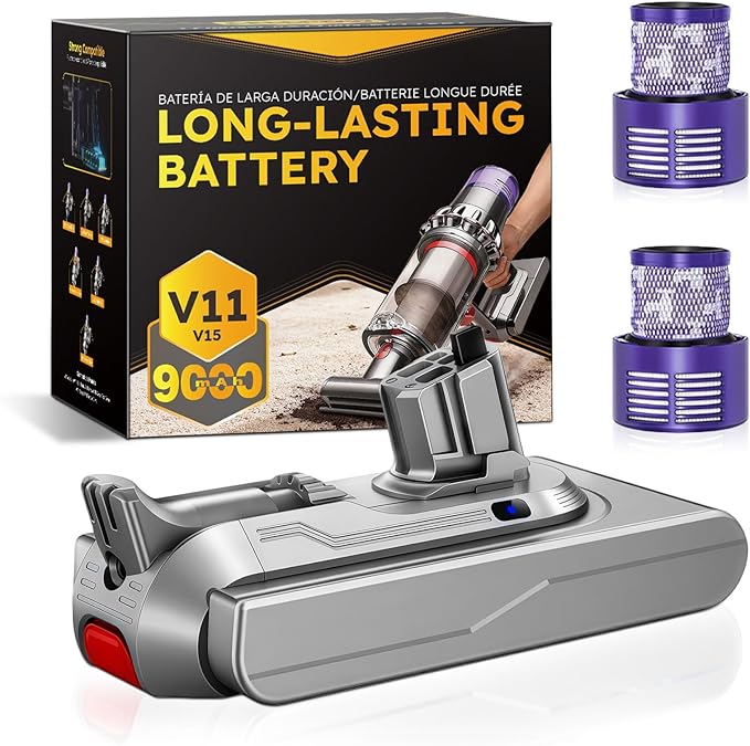 Upgraded 9000mAh 25.2V V11/V15 Battrey Replacement Compatible with Dyson V15 Extra/Absolute/Animal/Motorhead/Fluffy/Torque/Drive/Outsize/V15/SV15/SV22 Vacuum Cleaner. (Not for Screw-in Models)