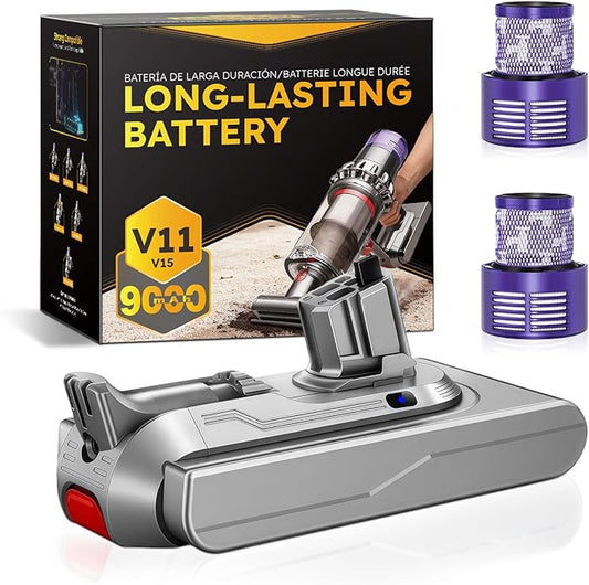Upgraded 9000mAh 25.2V V11/V15 Battrey Replacement Compatible with Dyson V15 Extra/Absolute/Animal/Motorhead/Fluffy/Torque/Drive/Outsize/V15/SV15/SV22 Vacuum Cleaner. (Not for Screw-in Models)