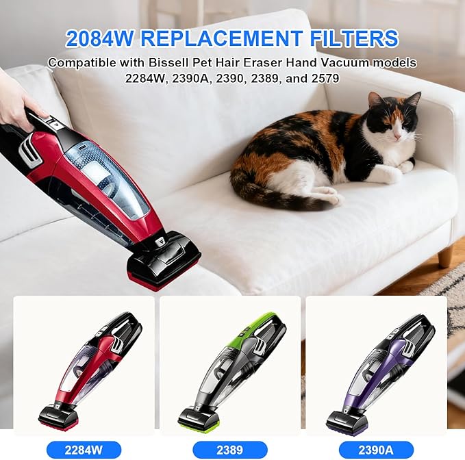 Hepa Filter Replacement Compatible with Bissell Pet Hair Eraser Hand Vacuum 2390A, 2284W, 2390, 2579, 2389, Part # 1614212 1614203 1614204-4 Mesh Filters and 6 Foam Filters