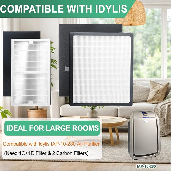 Gekufa Replacement Filter C + D Compatible with Idylis IAP-10-280, for Idylis Air Purifiers Include 1C+1D Filter each & 2 Carbon Filters