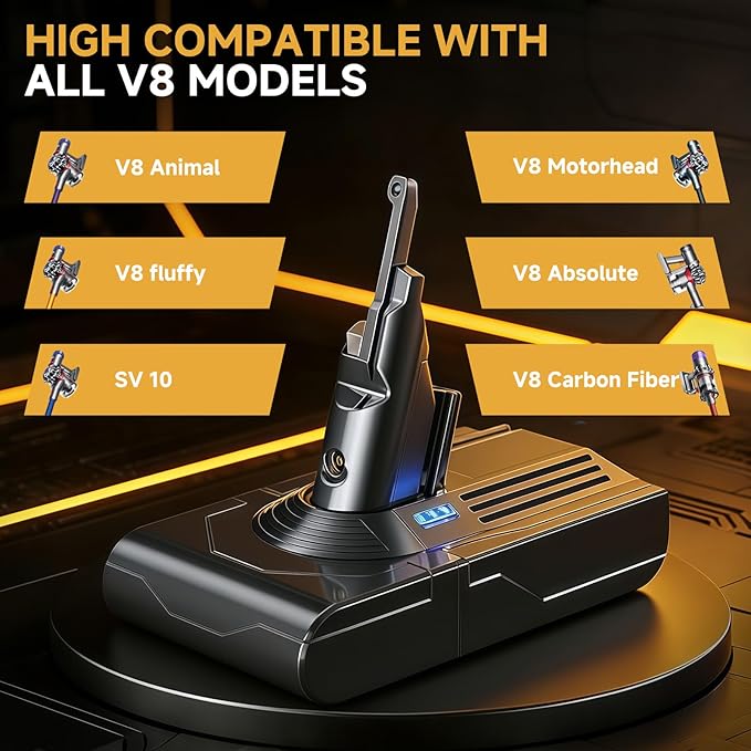 Upgraded 9000mAh V8/SV10 Battery Replacement Compatible with Dyson V8 Animal/Absolute/Motorhead/Fluffy Series Cordless Vacuum Cleaner with 4 Filters (3 Pre + 1 Post).