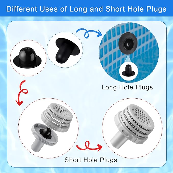 Pushglossy 1 Set Swimming Pool Water Jet Connectors Replacement Parts Kit with Pool Inlet and Outlet Strainers & Filter Hole Plugs for 25022e, 1.25 Inch Fittings, Above Ground Pools (Gray)