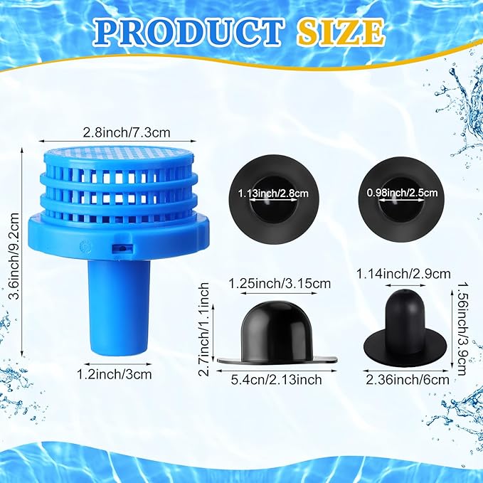 Pushglossy 1 Set Swimming Pool Water Jet Connectors Replacement Parts Kit with Pool Inlet and Outlet Strainers & Filter Hole Plugs for 25022e, 1.25 Inch Fittings, Above Ground Pools (Blue)